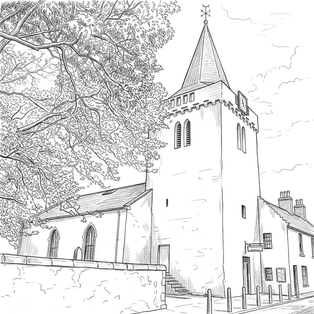 Pen drawing of Dreel Halls in Anstruther