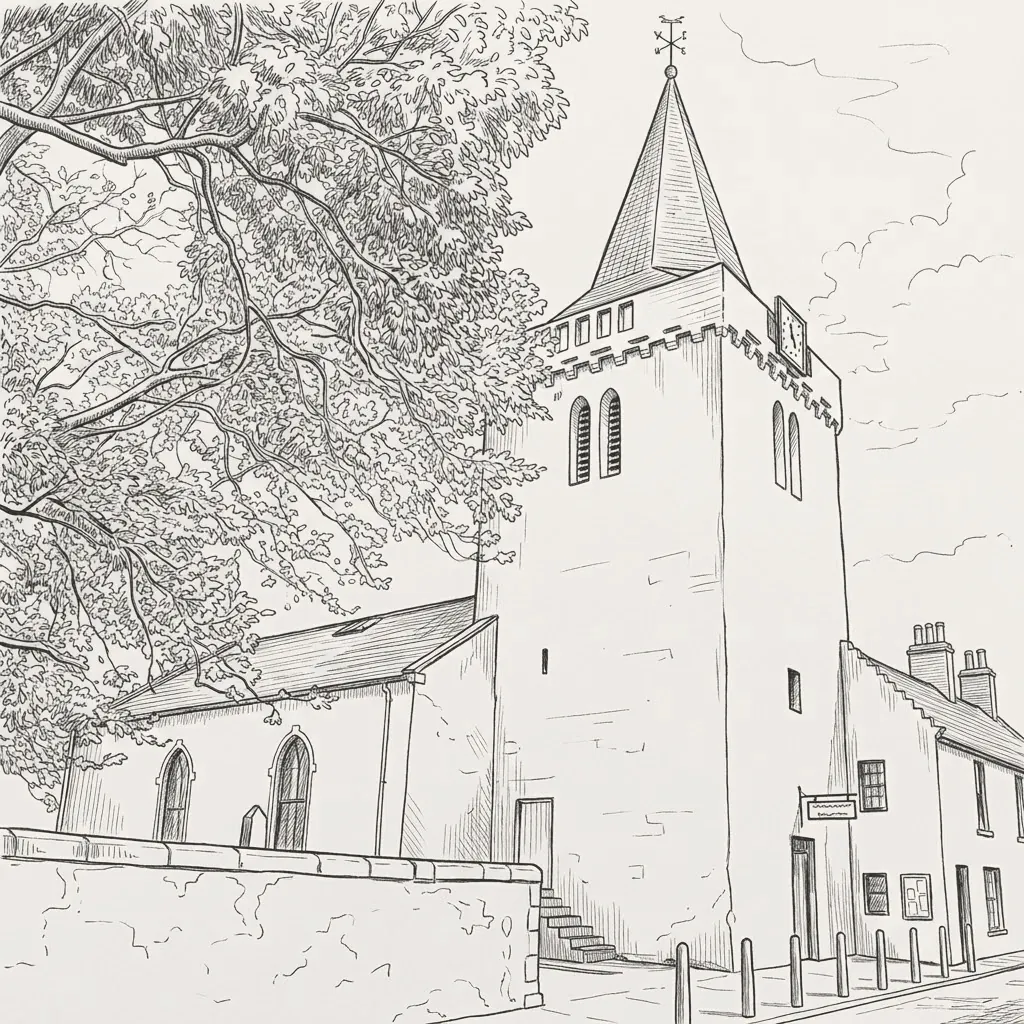 Pen drawing of Dreel Halls in Anstruther